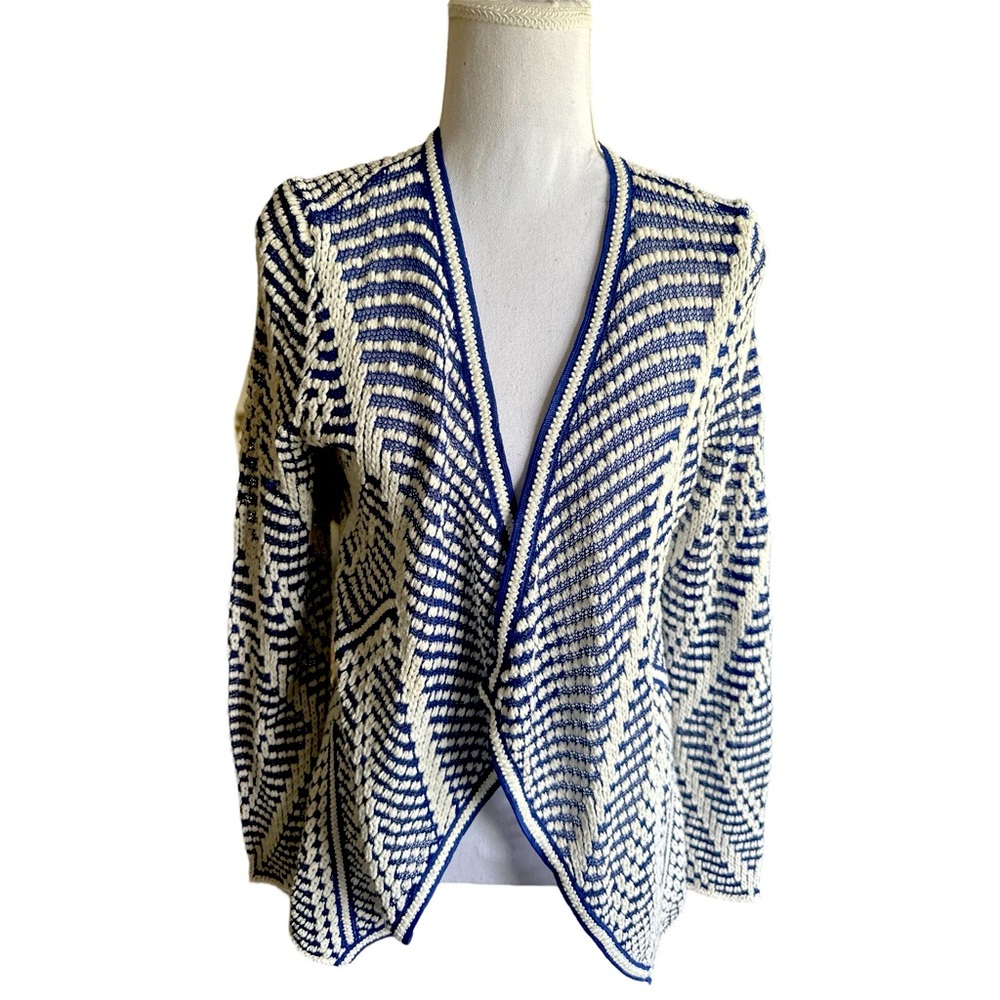 Nic and Zoe Blue and White Open Knit Cardigan Size Medium